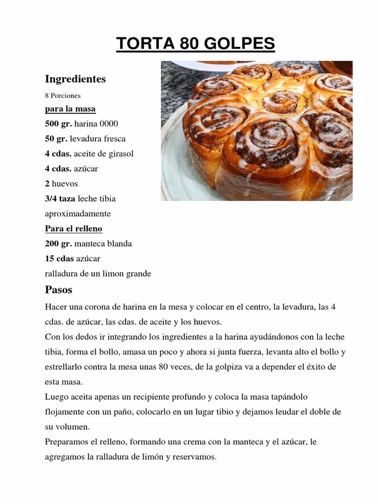 ¿Qué ingredientes se utilizan en la torta 80 golpes?