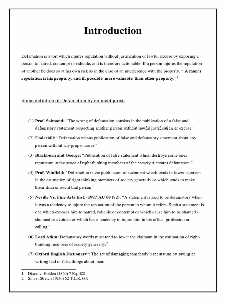 Can defamation be a tort?