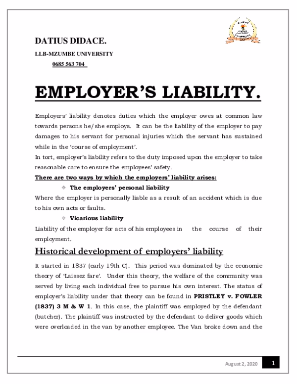 Can an employer be sued for a breach of statutory duties?