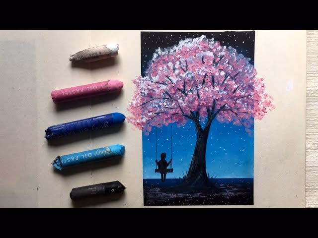 How do you draw a tree with oil pastels?