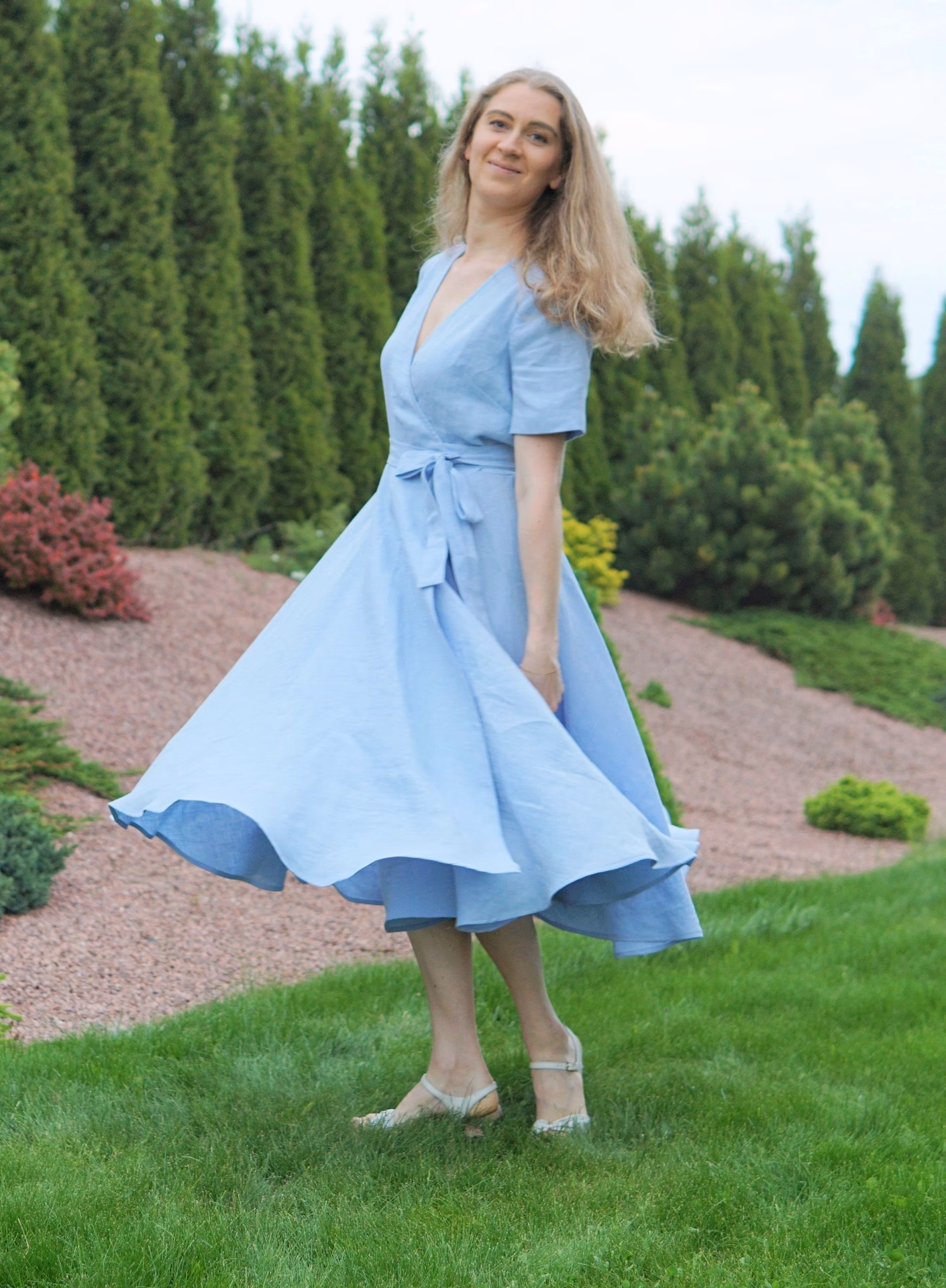 What to wear with a light blue dress?