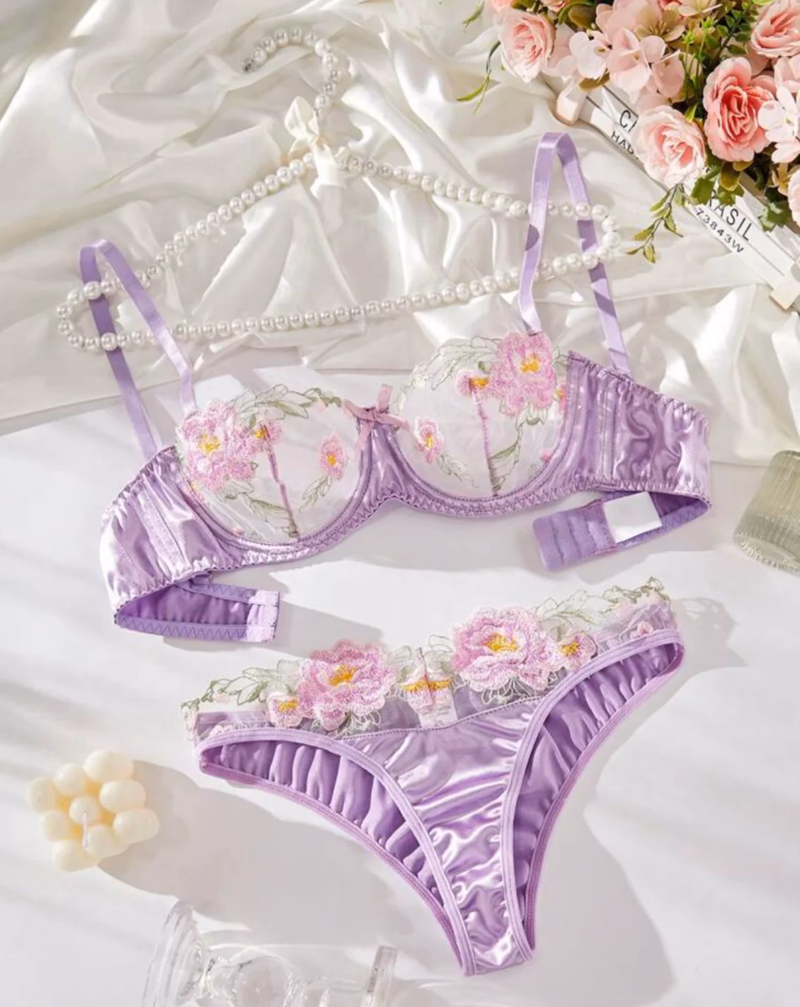 Which countries have purple silk lingerie?
