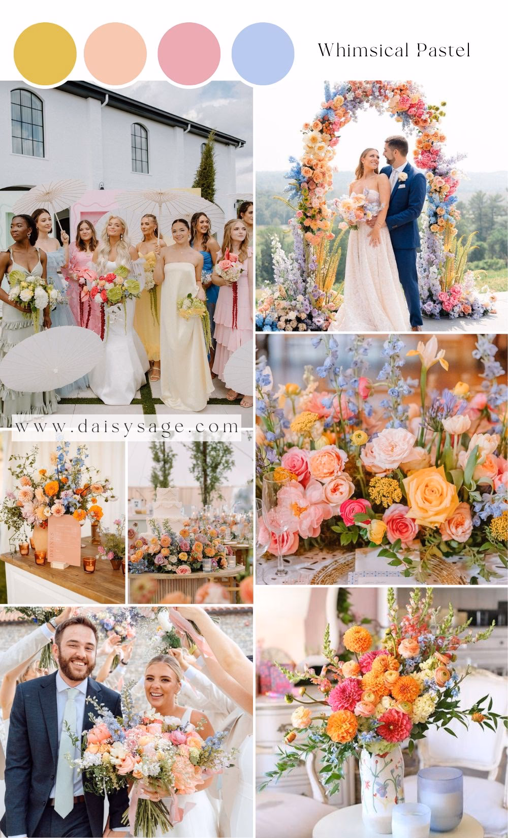What colors are in the pastel wedding theme palette?