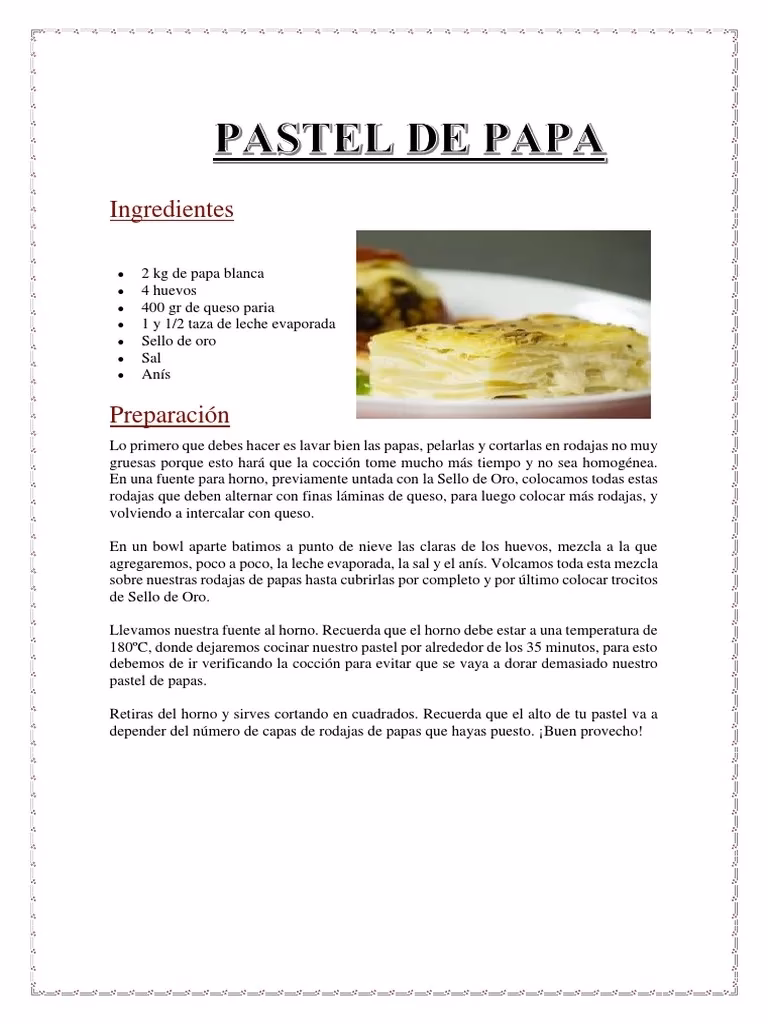 ¿Cuánto tiempo se tarda en cocinar un pastel de papa?